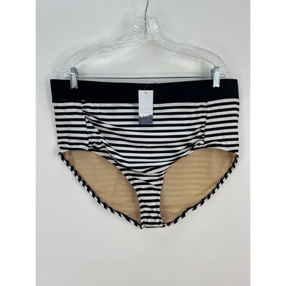 Swim By Cacique Sz 20 Black White Striped High Waisted Bikini Bottom Lane Bryant - Picture 2 of 6